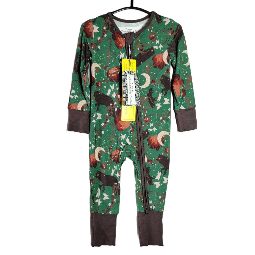 Newblette Attire Bamboo Wolf‎ Zip Romper 3-6 Months Pajamas Footie Sleepwear NWT